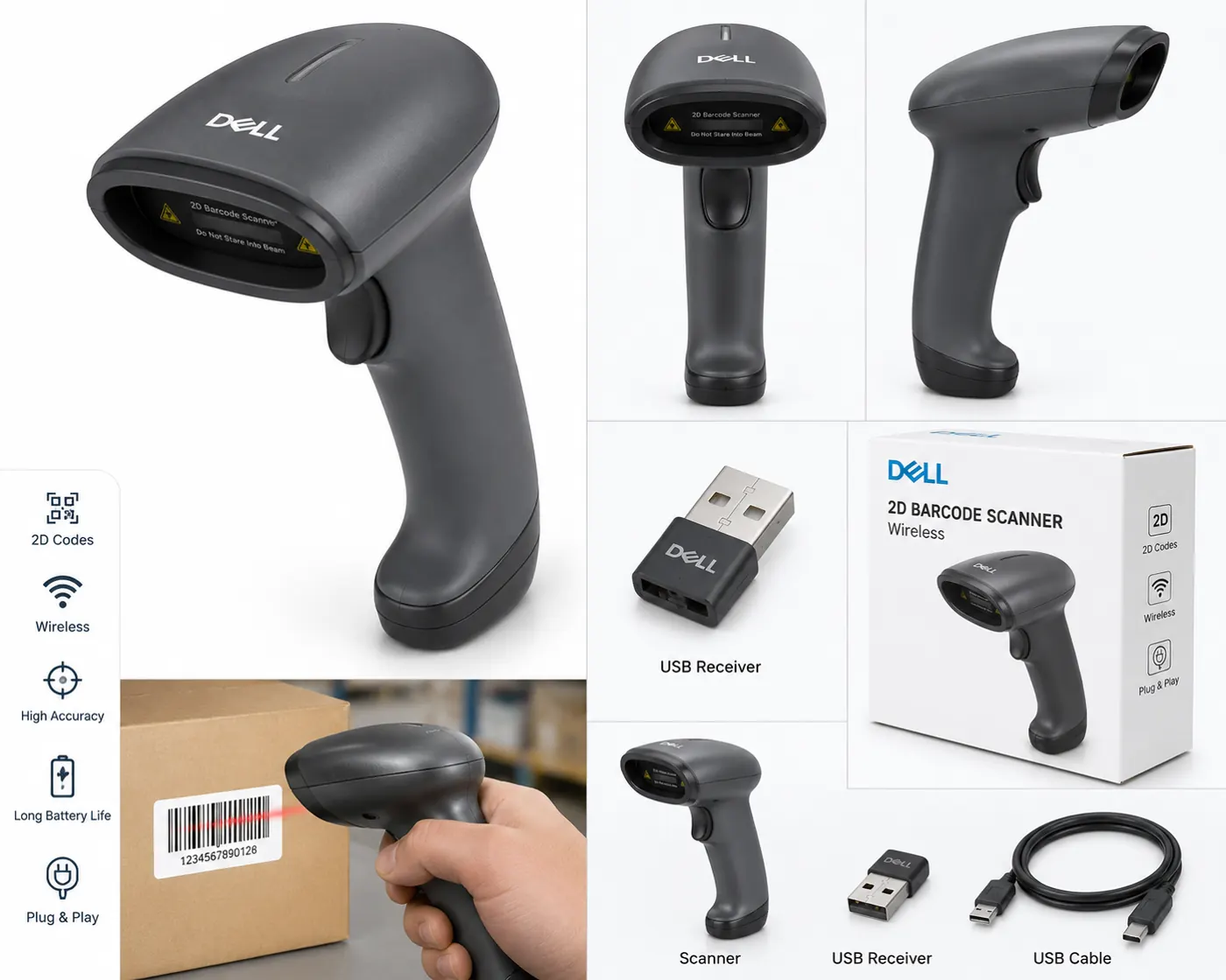 قارئ باركود لاسلكي Deli Handheld 2D Barcode Scanner, Wireless